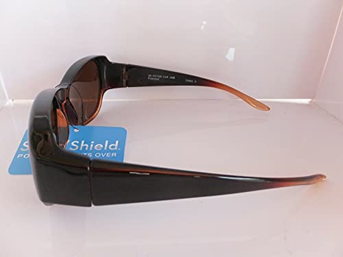 Solar shield Fits over Sunglasses for Women FO-038 Oval, Brown frame, Polarized Amber lenses Medium, 60 mm, FO-038 CAR AMB3