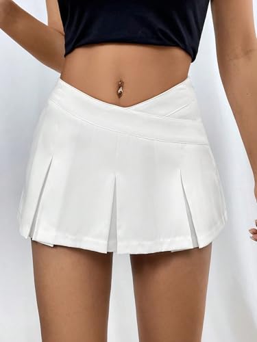 Athletic Casual Plain Mid Waist Solid Color Pleated Button Zipper Mini Skirt for Summer3