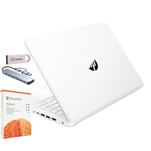 Image of HP Laptop 14 inch HD, Intel Celeron N4500, 1-Year Office 365, 8GB RAM 320GB Storage(64GB eMMC+256GB SSD+8-in-1 HUB & USB Flash Drive), Windows 11S, Light & Slim, 4K Graphics, Snowflake White