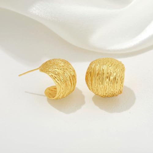 Cicy Bell Chunky Earrings for Women Imitation Gold Plating Minimalist Textured Vintage Large Statement Earrings Trendy Studs Jewelry Gifts3