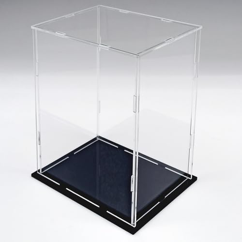 Espositore per collezioni base nera, espositore in metallo, metacrilato, urna metacrilato, scatola in metacrilato trasparente per soggiorno, camera da letto, ufficio (12 x 9 x 16 cm)