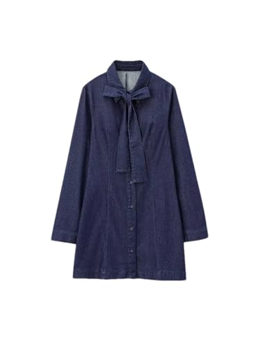 Robe vintage décontractée en denim boutonnée droite à col rond