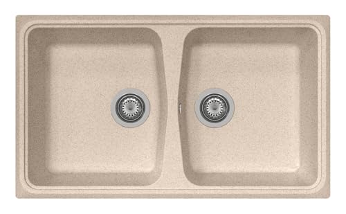 Colore: Avena Lavello in composito da cucina incasso TELMA by Plados linea PACIFIC due vasche 86x50 - Avena