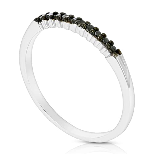 1/10 cttw Diamond Wedding Band for Women in 0.925 Sterling Silver Black Diamond Ring, 10 Stones Prong Set, Size 5-83