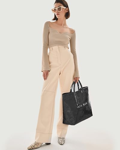 Image of Women's PVC Tote Bag Waterproof Plastic Letter Print Handbag Shopping Gift | Waterproof PVC Jelly tote with letter print, 13.8 inchx4.9 inchx12.6 inch large capacity, top handles, for travel shopping & holiday gift