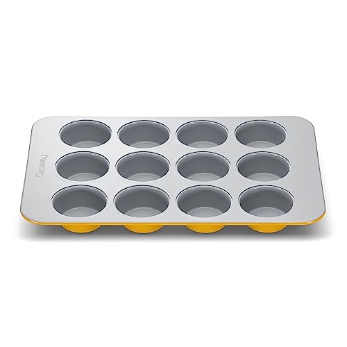 Caraway Non-Stick Ceramic 12-Cup Muffin Pan - Naturally Slick Ceramic Coating - Non-Toxic, PTFE & PFOA Free - Perfect for Cupcakes, Muffins, and More - Marigold