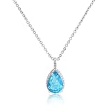 Aliyoham Sterling Silver Aquamarine Necklace for Women | March Birthstone Teardrop Pendant | Light Blue Gemstone Gift for Valentine, Birthday