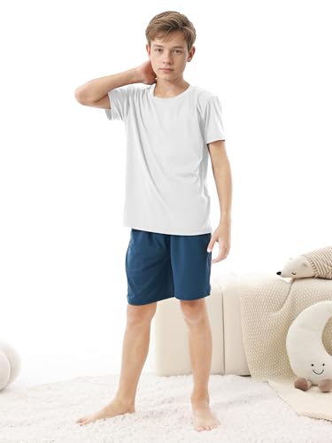 Image of Cooraby 2 Pack Boys Pajamas Shorts with Drawstring Pockets Teens Pull-on Pajamas Shorts Sport Casual Shorts for Youth
