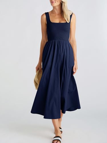 Women's Maxi Dress Summer Sleeveless Swing Sundress Casual Loose Tank Long Dresses with Pockets2