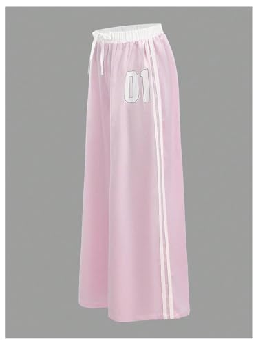 WDIRARA Girl's Side Striped Baggy Sweatpants Elastic Waist Wide Leg Workout Athletic Track Pants4