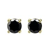 1/4 Ct Black Diamond Stud Earrings in 14k Yellow Gold Round Cut Push Back Earrings for Men and Women, Classic 4 Prong Setting, Versatile Diamond Studs for Any Occasion