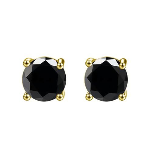 1/4 Ct Black Diamond Stud Earrings in 14k Yellow Gold Round Cut Push Back Earrings for Men and Women, Classic 4 Prong Setting, Versatile Diamond Studs for Any Occasion