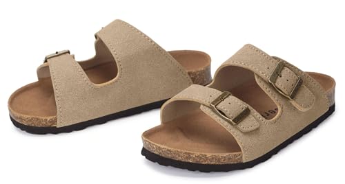 Image of ZUSERIS Kids Toddler Sandals Boys Girls Summer Slides | Soft Cork Footbed, Non-slip,Adjustable Straps,Comfort Suede Leather,Lightweight