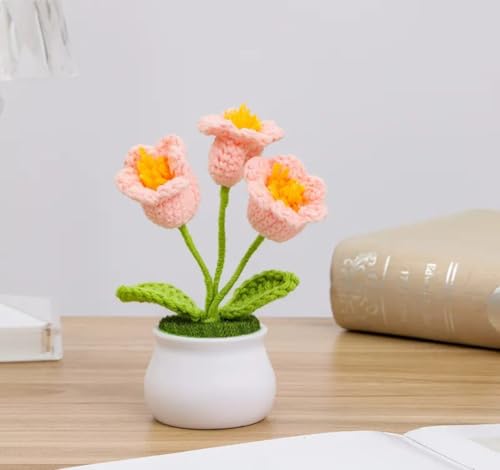 Image of VRB DecTM 1 Pcs Crochet Flowers Artificial Daisy for Office Desk Car Dashboard Decor,Home Decoration, Office, Bedroom, Christmas Decor, Wedding,Diwali (Single Pink Daisy with Pot)