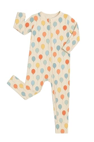 Little Worldz by Strasburg Baby Romper First Birthday - Viscose from Bamboo Long-Sleeve PJs - Cute Kids & Toddler Sleepwear Birthday Celebration Balloons 12-18M