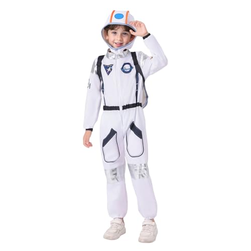Disfraz de astronauta para niños, conjunto completo de disfraz espacial con accesorio de mochila para jugar y actuaciones escolares, traje para niños y niñas, fiestas temáticas de juegos de rol y día