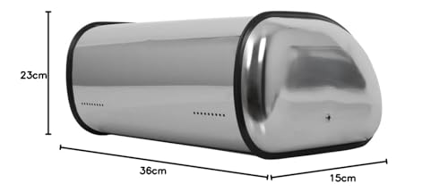 Domotti Brotbehälter aus Edelstahl 36 x 23 x 15 cm Brotkasten Brotbox Brotaufbewahrung Rollbrotkasten Klappkasten Brotkorb Rolldeckel