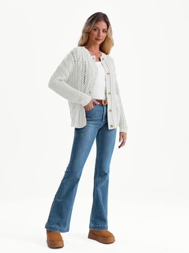Image of LILLUSORY Women Cable Knit Cardigan Sweaters Cotton Button Up Chunky Outfit | Crochet, Open Front, Cozy Knit, Oversized, Trendy Fall Outfits, Winter Clothes, 2026 Outerwear