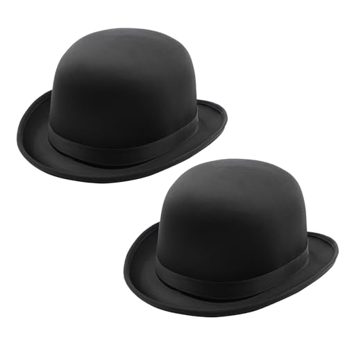 MivBuks Bowler Derby Hat for Men Dress Hats for Women Short Brim Fedora Hat with Feather (US Alpha Large Black 2pcs)
