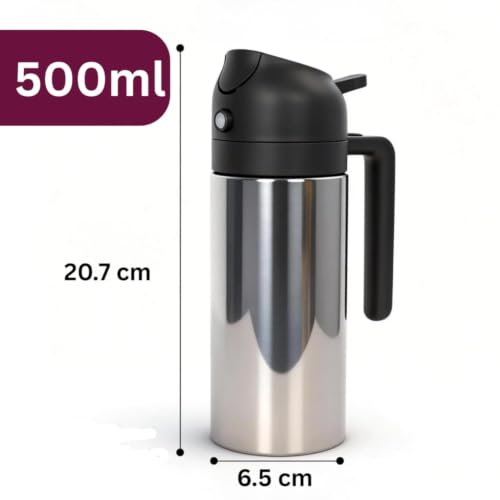 Image of INKULTURE 2-in-1 Stainless Steel Cooking Oil Dispenser,Pourer Bottle 500 ml | Refillable Oil Spray Bottle for Air Fryer, BBQ, Salad, Baking & Kitchen (Black)