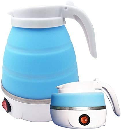 Delzon Collapsible Folding Electric Kettle 650 ml Portable Kettle Voltage 220v/240v(Blue/White)