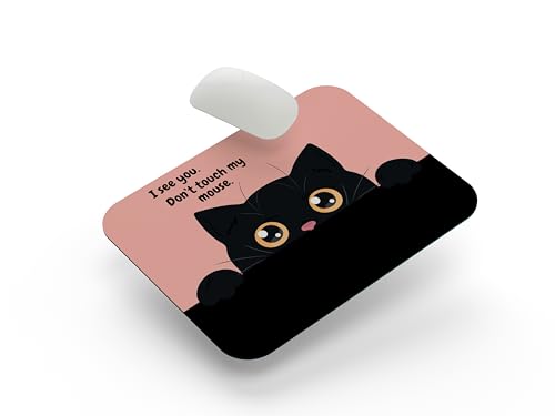 Image of Funny Black Cat Mouse Pad | Anti-Skid Rubber Base, Smooth Tracking Surface, Durable 3mm Thick | 9 x 7.5 Inch Office & Gaming Mousepad - Cute Cat Peek Design