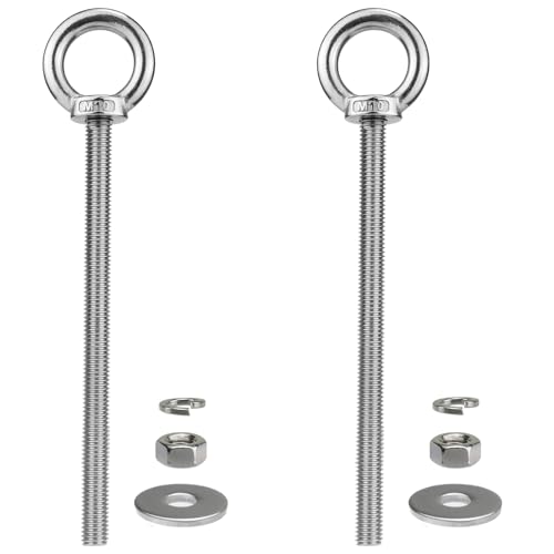 Image of M10 x 150mmStainless Steel Eye Bolt with Nuts 2 Pack, 3 /8 inch x 6 inch Long Shoulder Lifting Ring Eye Bolt for Boat & Hanging, Heavy Duty Marine Grade Threaded Eyebolts for Tie Down Outdoor