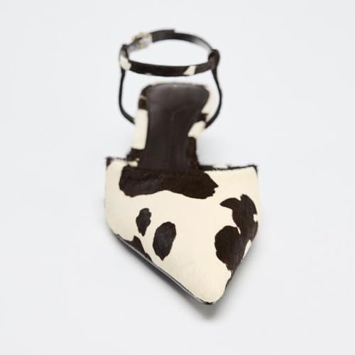 YIYA Women's Brown Cow Print Slingback Kitten Heels Closed Pointed Toe with Buckle Ankle Strap Low Heels Party Dress Fall Pumps Shoes3