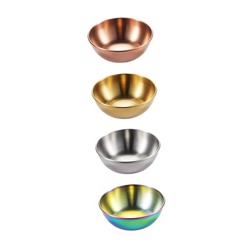 GRIRIW 4 Pcs Stainless Steel Plate Soy Tableware Sauce Dish Platter Tray Japanese Soy Sauce Para Mini Postres Mini Dipping Plates Circle Tray Ramekins Sauce Cups Flatware Sauce Holder