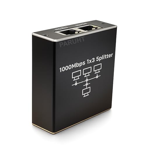 Image of Ethernet Splitter 1 to 3 Gigabit 1000Mbps - RJ45 LAN Network Adapter Hub with USB-C Power, Cat8 /Cat7 /Cat6 /Cat5e Compatible - Plug & Play Internet Cable Splitter for 3 Devices, Black ETHSP-1B3