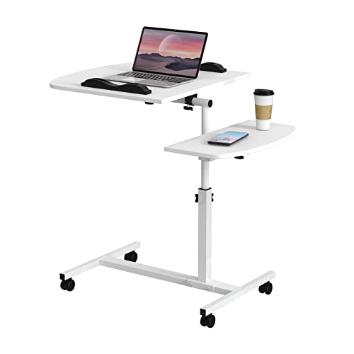 Escritorio Elevable de Pie Móvil, 60x40cm Mesa Escritorio Ordenador con Altura Ajustable, Mesa Auxiliar con Ruedas, Escritorios regulable altura, Blanco Mesa Trabajo para sofa oficina Dormitorio