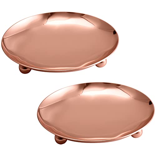 2 Pieces Candlestick Plates Pedestal Candle Stand Decorative Candlestick Holder Iron Plate Candle Holder Decorative Iron Pillar Candle Plate 4.33 inch Candle Plate Candle Holder, Rose Gold