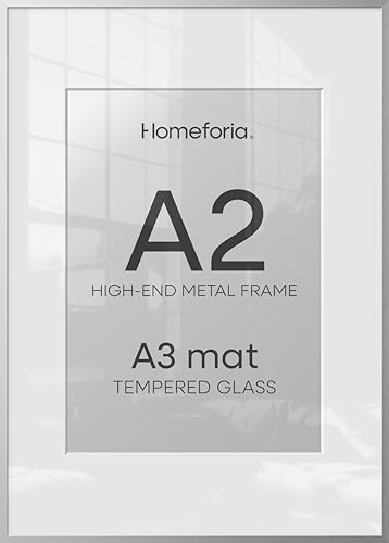 Image of Homeforia A2 Silver Picture Frame, High-End Metal, A3 Mat, Glass | High End Aluminum, Tempered Glass, Acid-Free A3 Removable Mat, A2 Edge-to-Edge Display, Wall Kit, Set Of 3