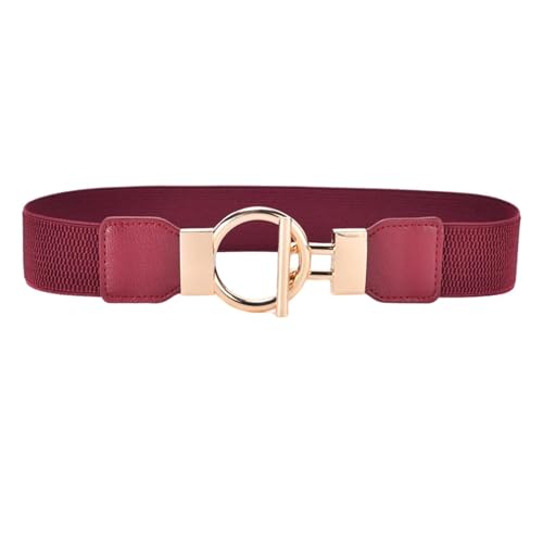 Ladies Belts Women Skinny Elastic Belt for Dresses,Thin Retro Stretch Waist Belt with Golden Buckle(65cm(Waist 65-85cm),4YF-4 Wine Red)