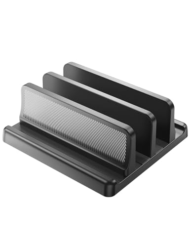 EAXBUX 4 in 1 Vertical Laptop Stand Holder,Adjustable ABS Plastic Desktop Management Notebook Dock,Vertical Laptop Stand Space-Saving for All MacBook/Surface/Samsung/HP/Dell/Chrome Book(Black)