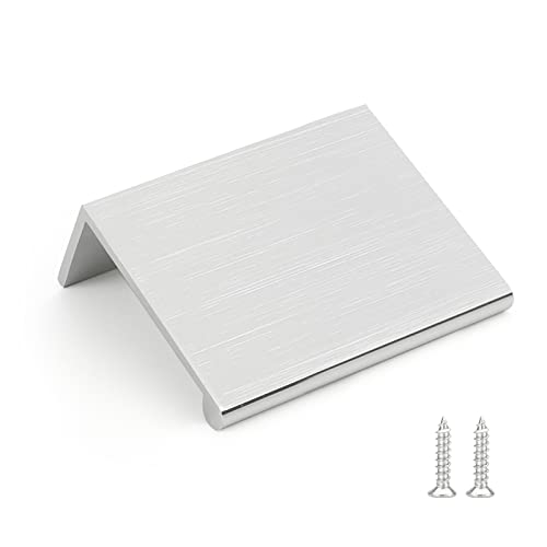Image of Rergy 10 Pack 1-5 /16 inch Cabinet Pulls Brushed Nickel Finger Pulls for Cabinet | Aluminum Alloy Silvery Edge Pulls Modern Cabinet Handles for Kitchen, Cupboard, Drawers, Dressers, Screws Included