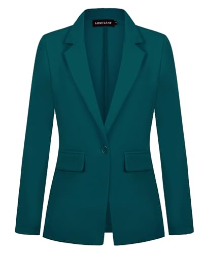 MINTLIMIT Womens Blazer Suit Notched Lapel Button Pockets Long Sleeve Cardigan Suit Jacket Business Office Formal,Dark Green,M - Main Image