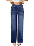 COPYLEAF Wide Leg Jeans Woman High Waisted Stretchy Baggy Sweatpant Jeans Pull On Straight Leg Loose Trendy Denim Pants(Medium Blue L)