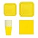 Trimming Shop 64 szt. jednorazowych zastaw stołowych, talerze 18 cm, 16 szt., talerze 23 cm, 14 szt., kubki 255 ml 14 szt., serwetki 20 szt. na grilla, wesela, urodziny, rocznicę, artykuły na przyjęcia dla dzieci, neonowy żółty