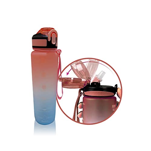 Garrafa De Agua VSSOLO Squeeze 1 Litro Squeeze Motivacional Academia Fitness Tie Dye Colorida Bike Caminhada Esporte (Rosa Claro) 1 319xRND9+ZL