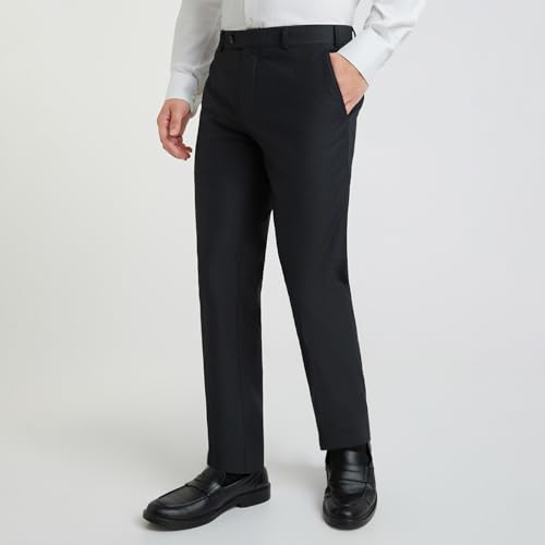 Image of Raymond Men's Mid Rise Polyester Blend Solid Pattern Slim Fit Flat Front Formal Trouser