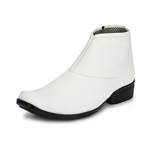 Shoe Island ® Chelsea-X ™ Fashionable White Leather Zipper High Ankle Length Casual Long Chelsea Boots for Men (IM8200)