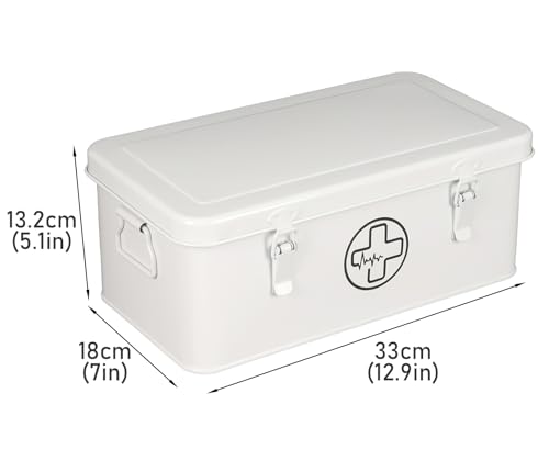 Image of First Aid Box, First Aid Kit Supplies Bin, First Aid Organizer Medicine Storag Box, Metal Storage Box with Safety Lock for Home Emergency Tool Se - White