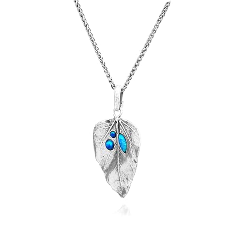 JEAN RACHEL JEWELRY 925 Sterling Silver Necklace for Women with Blue Opal - Bezel Set Leaf Vintage Design - Hypoallergenic, Lead & Nickel Free Jewelry - Artisan Handcrafted Statement Necklace3