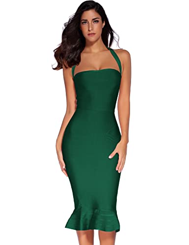 Image of meilun Womens Halter Fishtail Bandage Party Dress Elegant Wedding Guest Dress