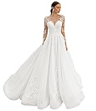 WaterDress Lace Wedding Dresses for Bride 2025 Long Sleeve A-Line Bridal Gowns for Women White 14