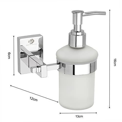 Image of USF Stylish Bathroom Soap Dispenser, Frosted Glass Bottle with 304 Stainless Steel Holder & Smooth Dispensing Pump, Easy Refill & Space Saving (Chrome Finish) - Orizon