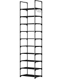 Kitsure Shoe Rack - 10-Tier Shoe Organizer with Detachable Fabric Shelves & Metal Frame, Tall Shoe Rack for Closet, Entrance, Living Room, 16.9' x 11.8' x 68.5', Black