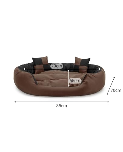 lionto Hundebett 4-in-1 mit Wendekissen aus robustem Oxford, 85x70 cm, Heimtierkissen Kratzfest mit tiefem Einstieg für Katzen und Hunde Aller Größen, inkl. Zierkissen, wasserabweisend, schwarz/braun