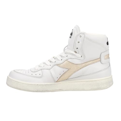 Diadora Womens Mi Basket Used Perforated Metallic High Sneakers Shoes Casual - White3